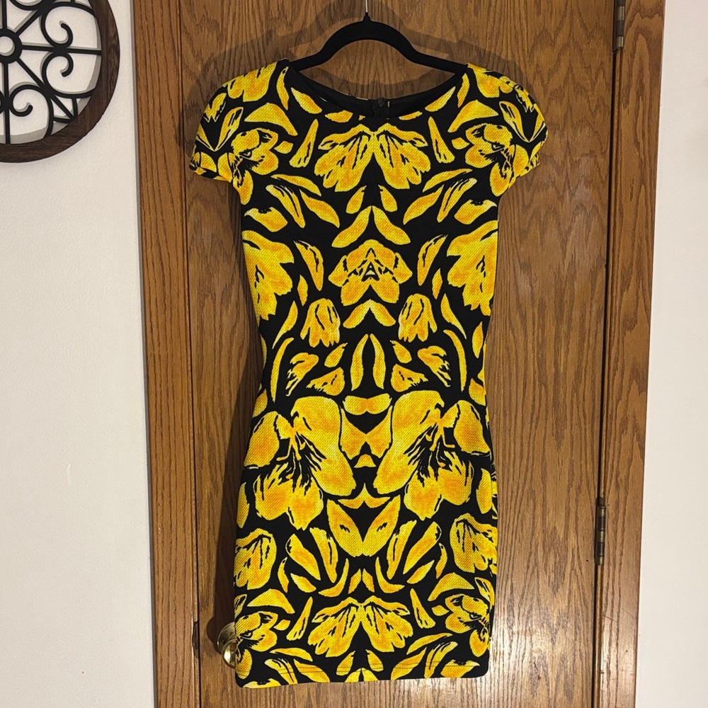Yellow and Black Floral Dress